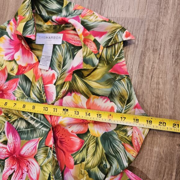 Vtg Sag Harbor Floral Faux Wrap Midi Dress Womens 8 Tropical Resort Beach Boho - Picture 6 of 7